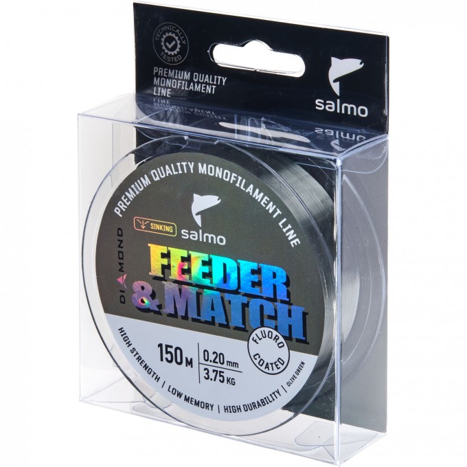 Леска монофильная SALMO DIAMOND FEEDER & MATCH FLUORO COATED Olive Green 150/020 4036-020